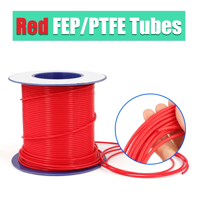 

Red ID1/2~7/8/10mm×OD2~8/9/10/12mm PTFE Tube FEP Insulated Hose Extruder J-head Rigid Pipe 600V For 3D Printer Parts 1~10meters