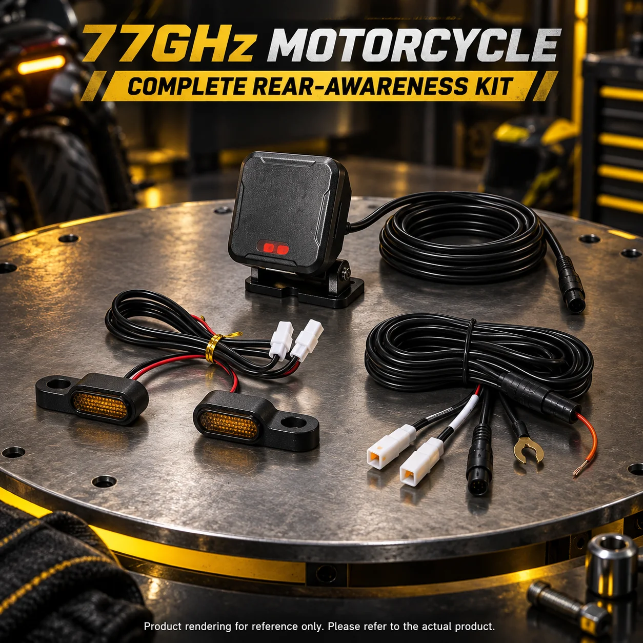 77GHz Motorcycle Performance-Tested Rear Radar with Dual Mirror-Stem LED Alerts, BSD 8.4m and LCA 50m