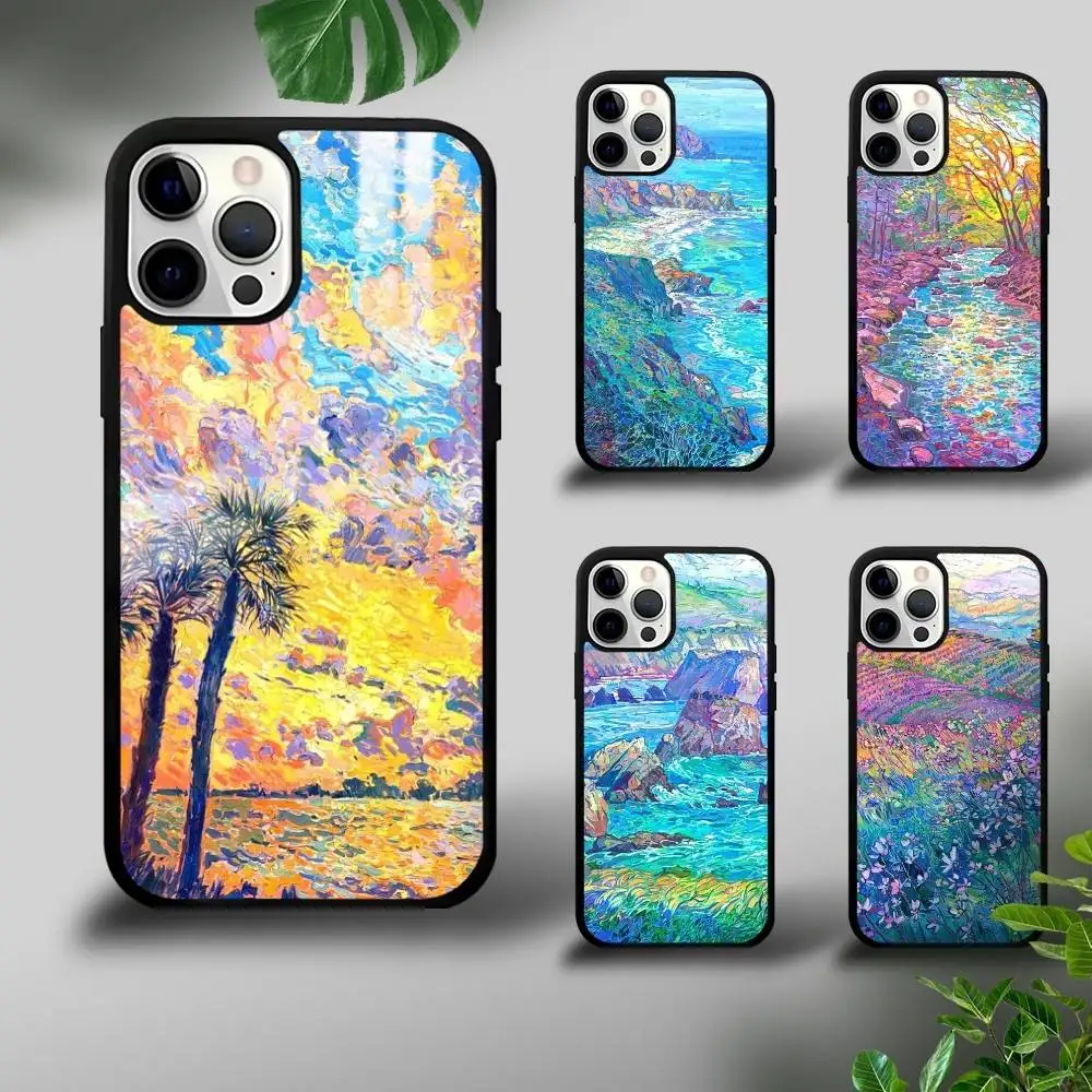 

Colorful Oil Landscape Phone Case For iPhone 16 15 14 13 12 11 Pro Xs Max Mini Plus Celulares Hard Funda