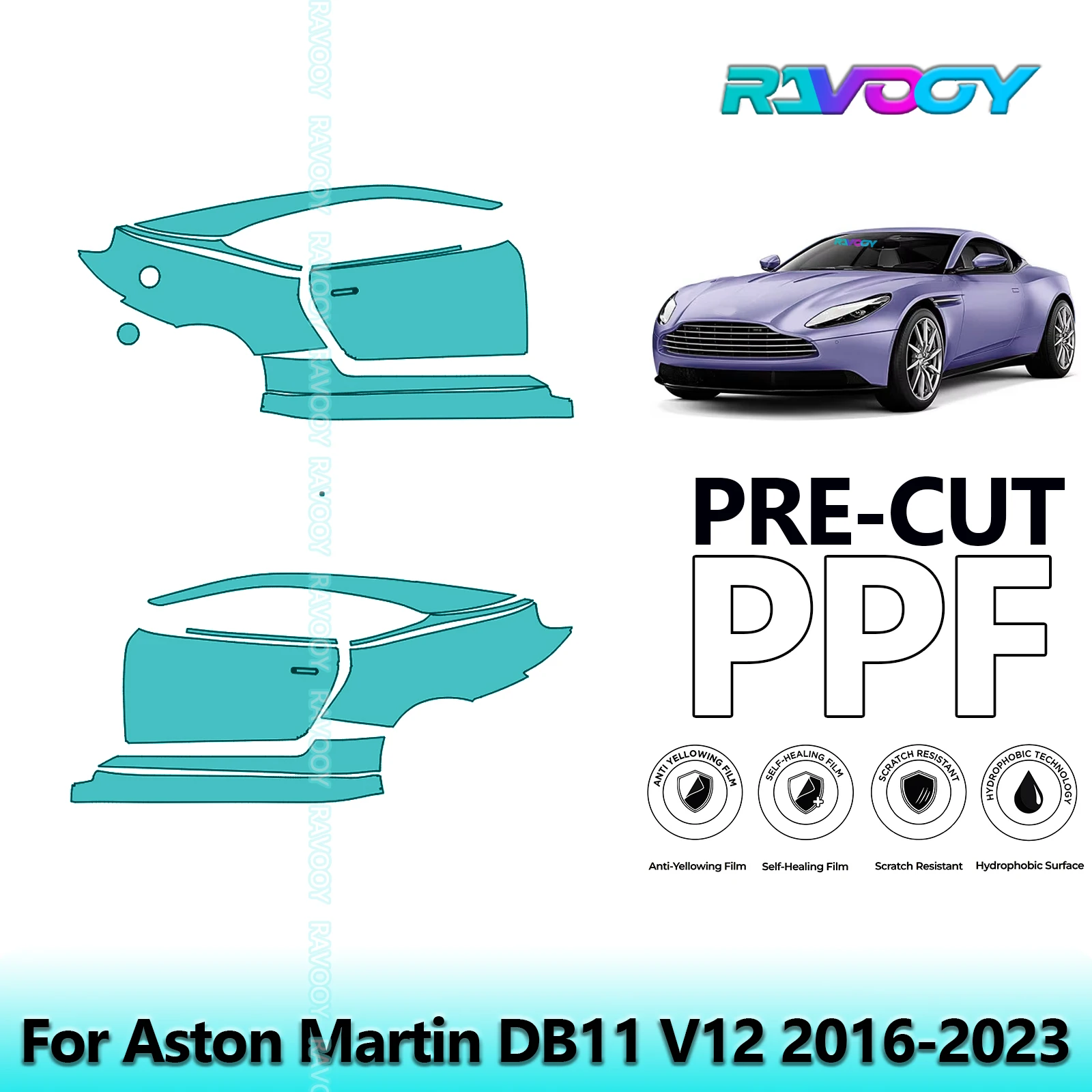 

For Aston Martin DB11 V12 2016-2023 8.5mil Clear Matte Pre-Cut PPF Door & A/B Pillar Kit TPU Paint Protection Film Set