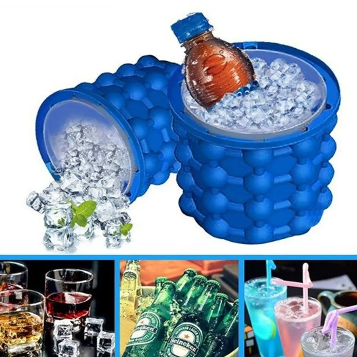 Silicone ice Cube Maker Ice Mold Tray Round Portable Bucket Wine Ice Cooler Beer Cabinet Kitchen Tools Drinking Whiskey Freeze