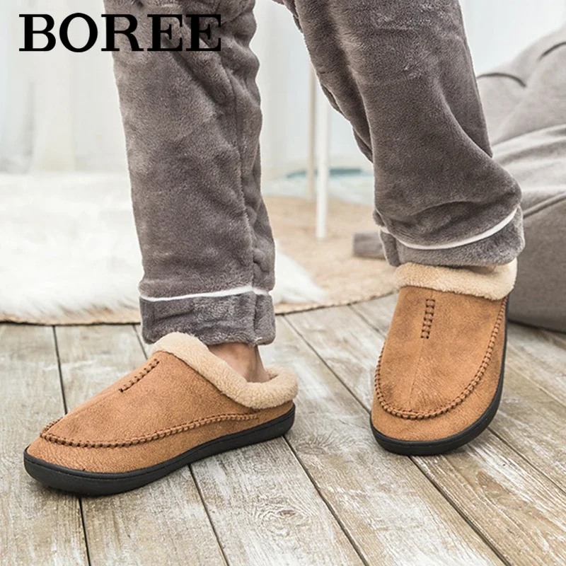 Zapatillas de ante para hombre, zapatos de Casa impermeables, cálidos, de terciopelo, para invierno