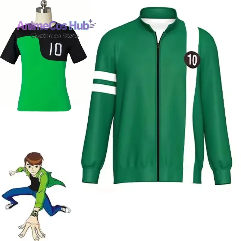 Anime Ben10 Alien Force Ben Tennyson Cosplay Unisex Sweatshirt Jacket Hoodies Zipper Coat Casual Uniforms Halloween Outfits