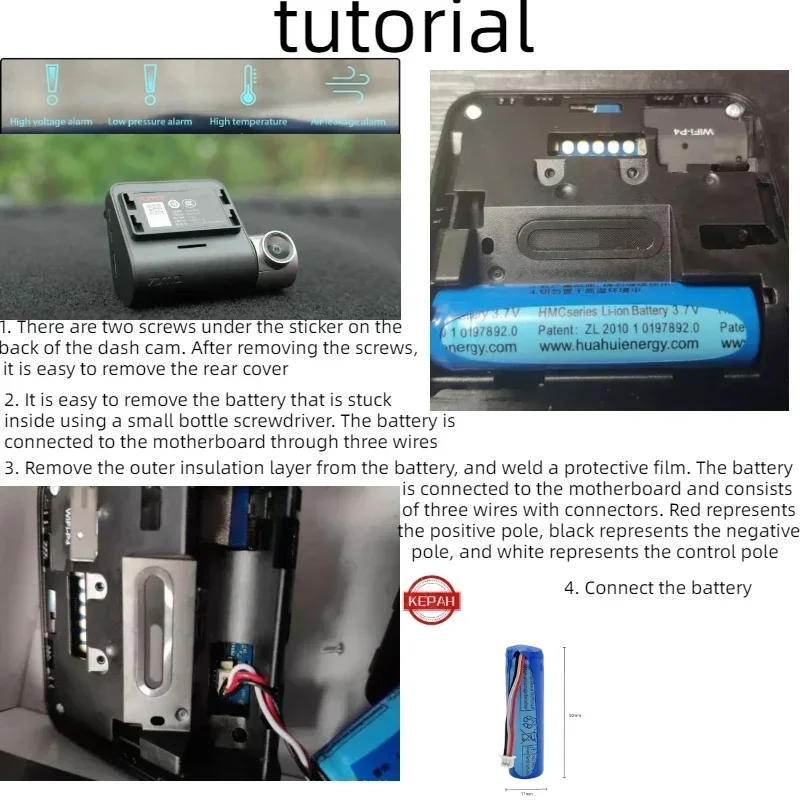 Replace the accessories of the dash cam DVR with a 3.7V 500mAh lithium battery with a 70mai battery, Hmc1450 dash cam Pro