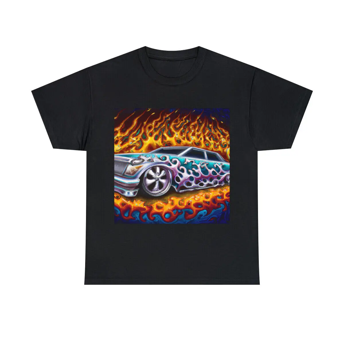 Vintage Style Lowrider T Shirt Chicano Cholo Art Flames Fire Cars Homie Gangster