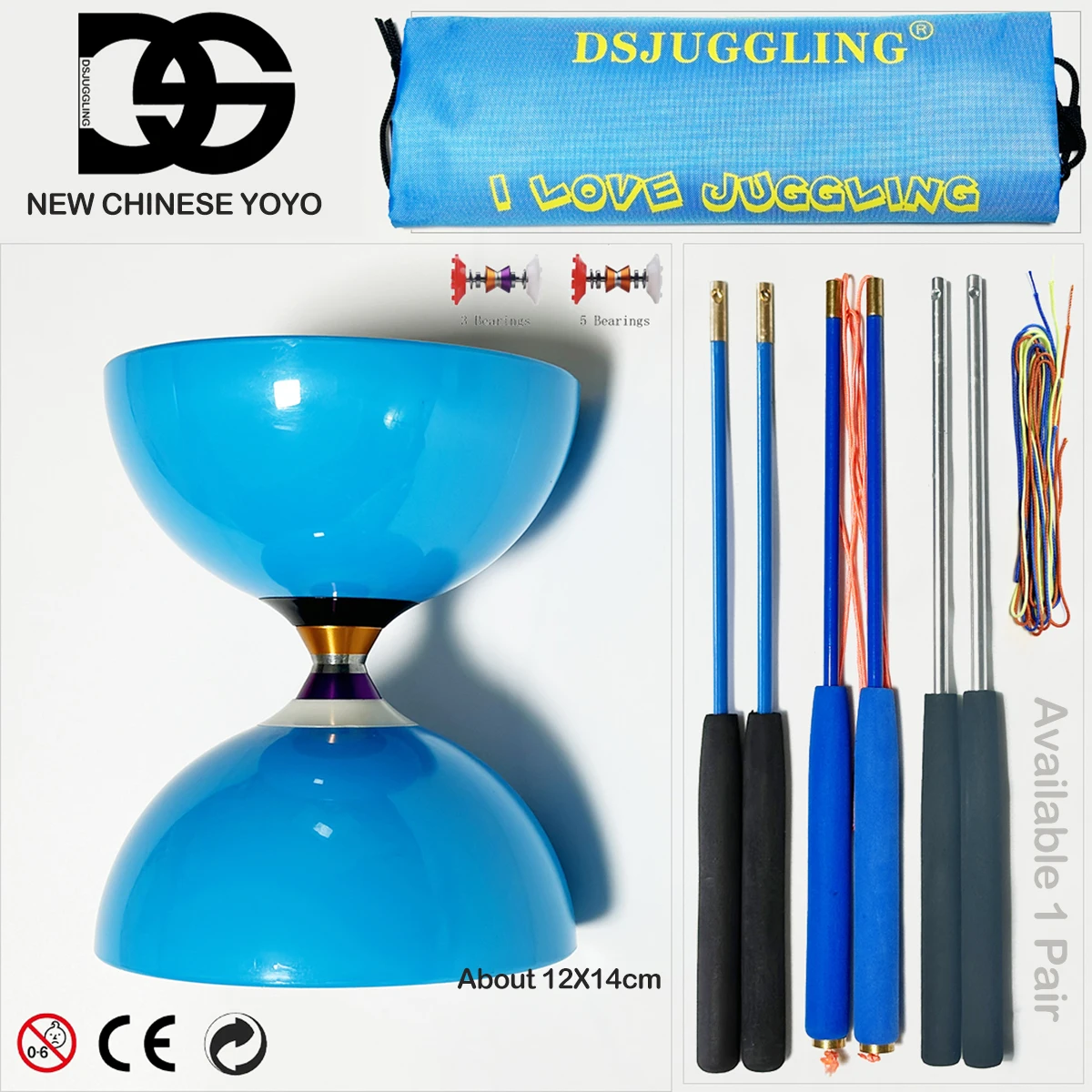 New Chinese Yo-Yo Magic Juggling Diabolos Toys Set Packing With Hand-Sticks, Bag, Spare Strings