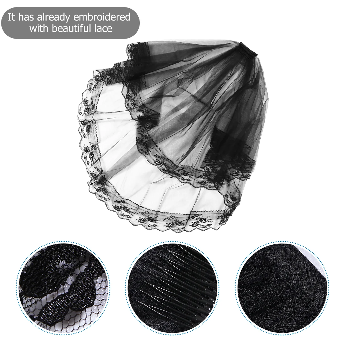 Accesorios para el cabello, pasadores de Halloween, peine de encaje de dos capas, tocado, cinturón, cubierta para la cara, diadema, velo Miss Black con