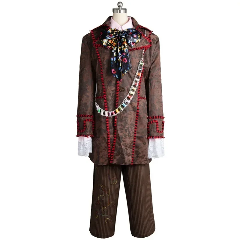 Alice Johnny Depp Mad Cosplay Hatter Costume Jacket Pants Tie Suit Halloween Carnival Costumes For Adult Men MN8