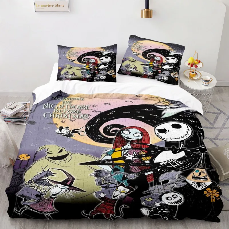 

The Nightmare Before Christmas King Size Bedding Set Anime Figure Sally and Jack Cosplay Skull Duvet Cover Comforter Bedding Set