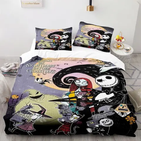 The Nightmare Before Christmas King Size Bedding Set Anime Figure Sally and Jack Cosplay Skull Duvet Cover Comforter Bedding Set