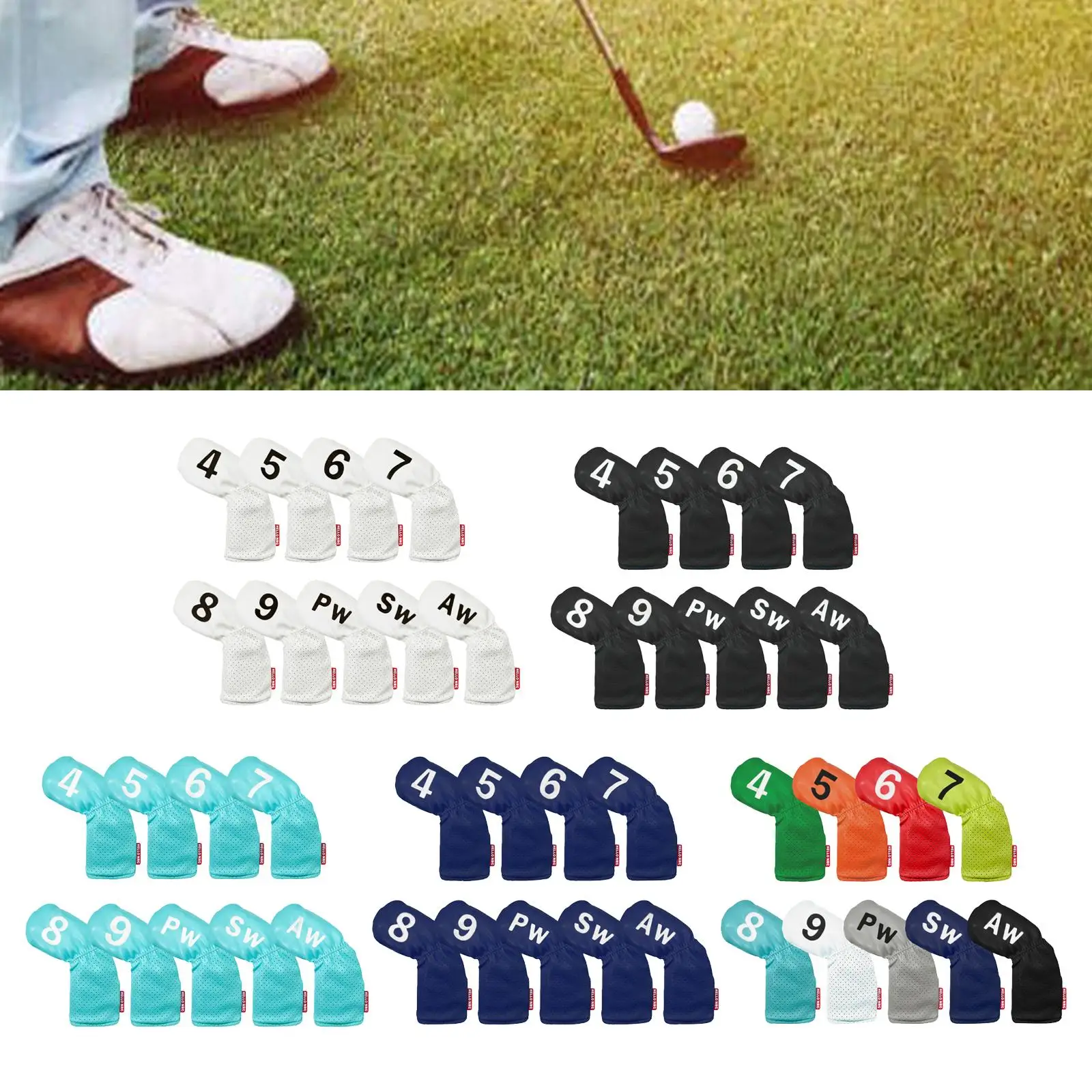 9x Golf Iron Headcover Set PU Long Neck with Big Number Fits All Brands