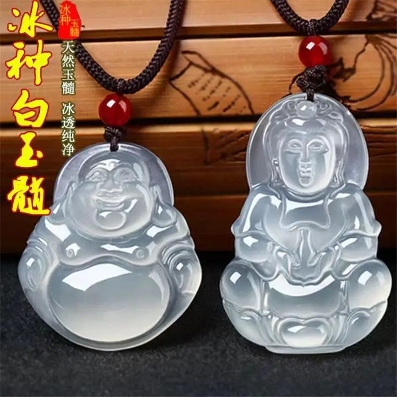Guanyin Buddha , Jadeite White Agate Ornament, Jade Pendant