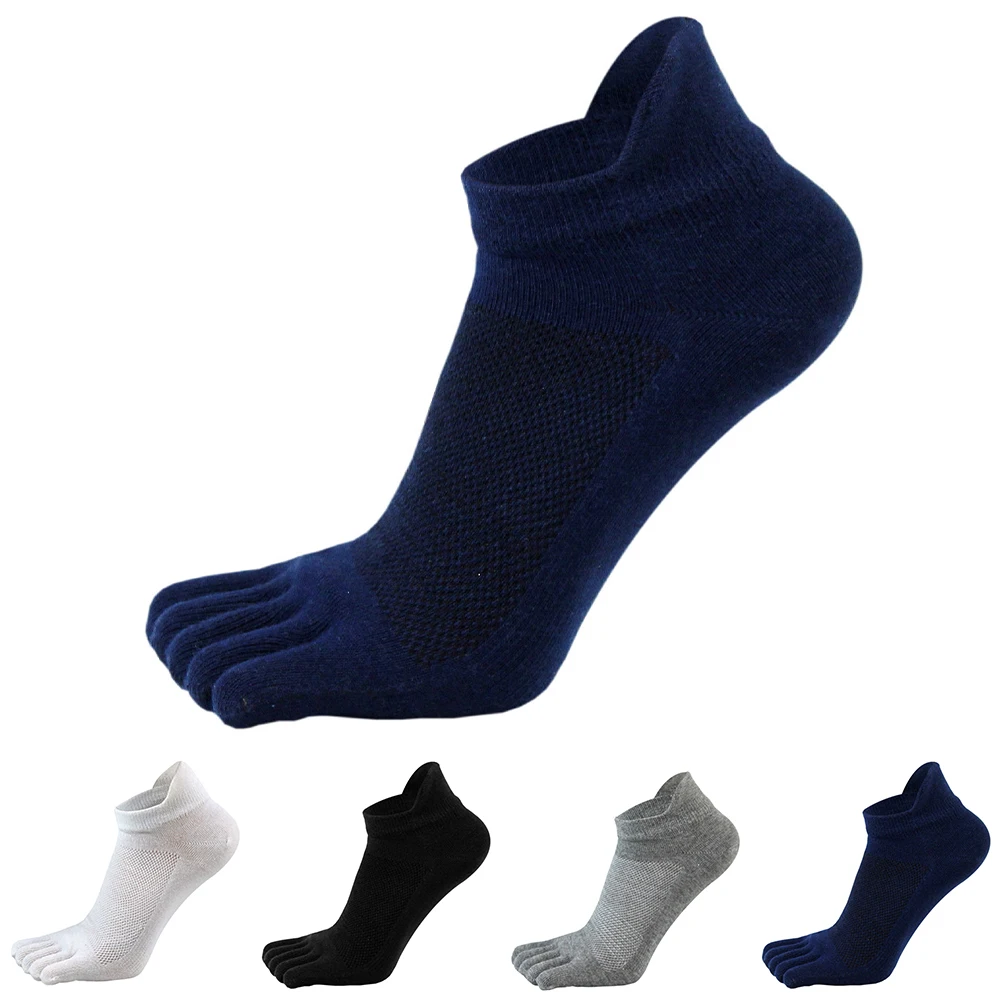 Chaussettes en coton respirant à cinq doigts pour hommes, chaussettes de sport décontractées, coupe basse, absorption de la sueur, chaussettes