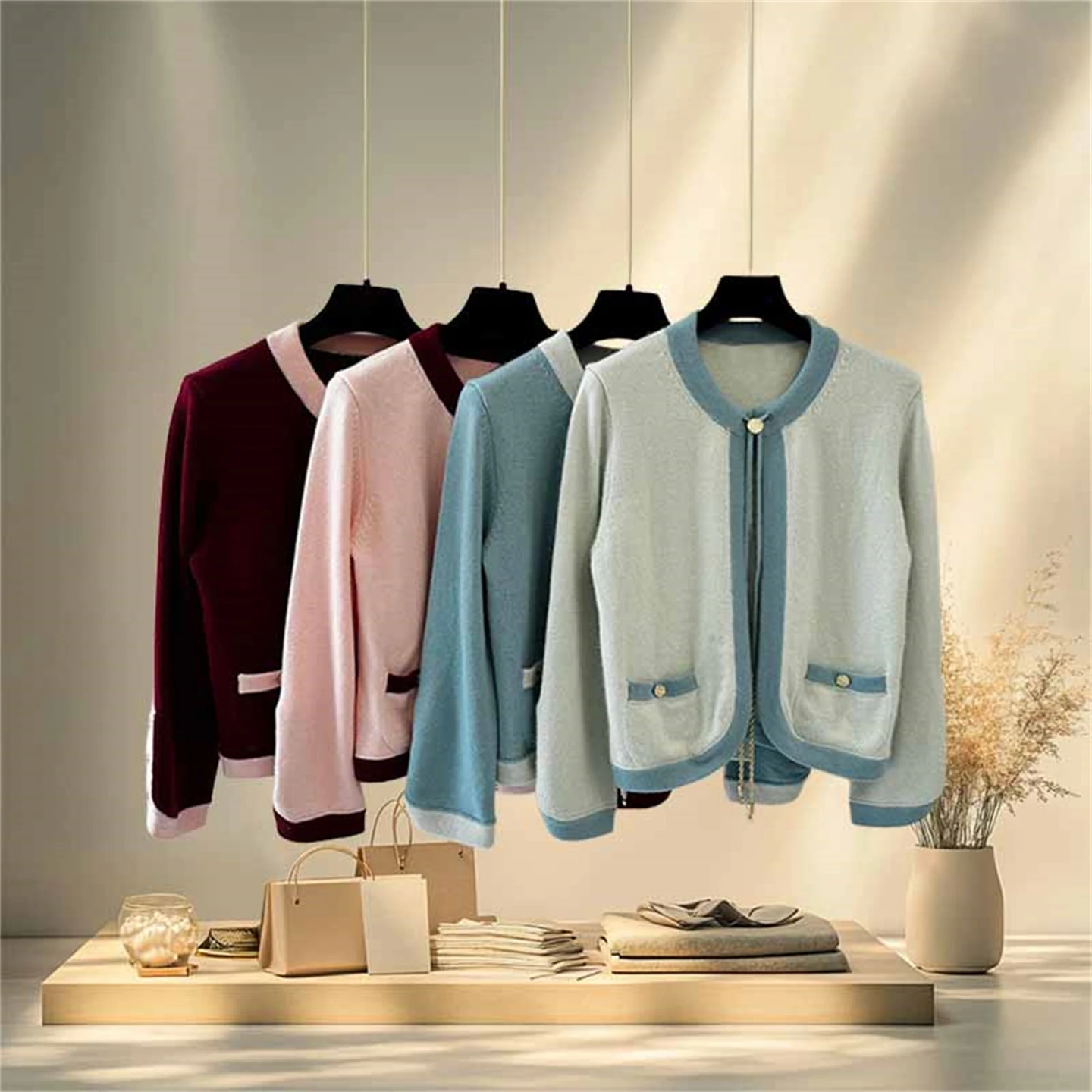 

Autumn new style small fragrance color blocked short knitted cardigan, women's socialite style jacket