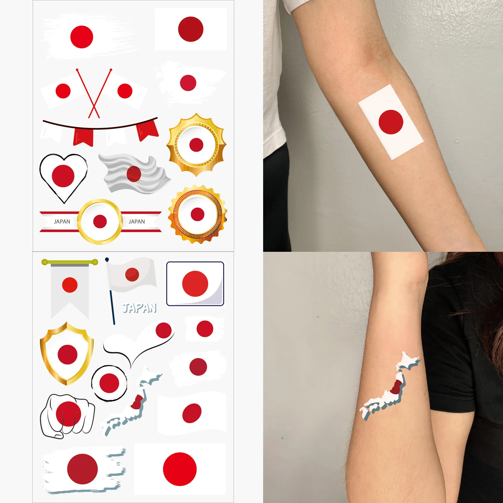 2 Sheets Japan Flag Styling Temporary Tattoo Stickers Graphics I Love Japan Country Flags D Body Art Hand Tattoo 타투스티커