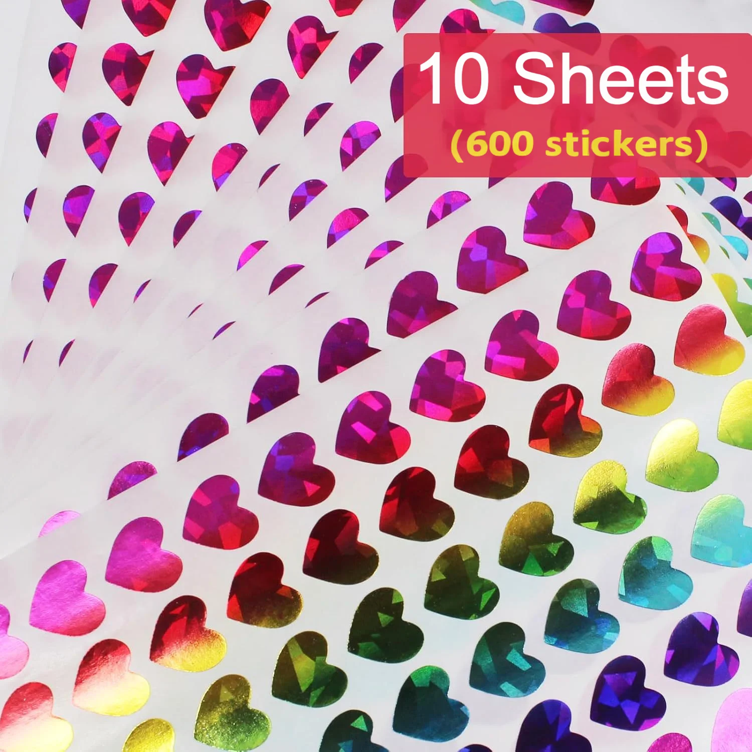 600 Pcs Red Heart Stickers, Small Holographic Stickers for Student Reward 0.5in Small Sparkly Sticker for Gift Sealing image 3