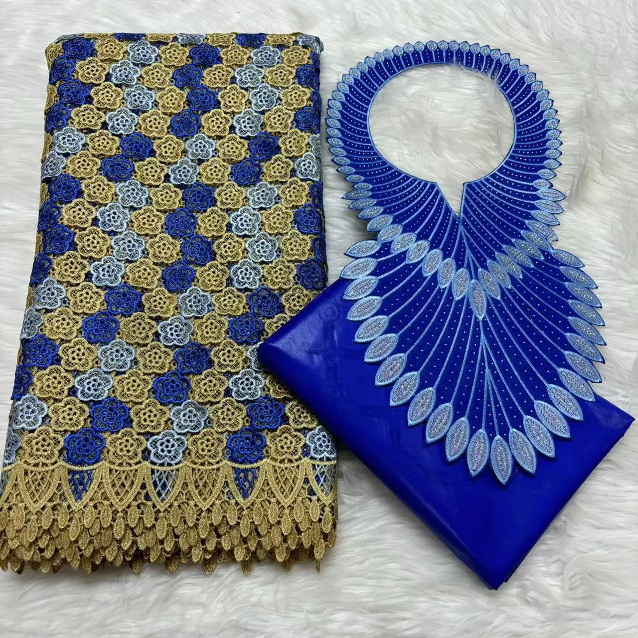 

Новейшая швейцарская ткань Bazin Riche 202, 2,5 ярда, морская ткань + 2,5 ярда, швейцарская хлопковая кружевная ткань с воротником, комплект для платья M5-311-3