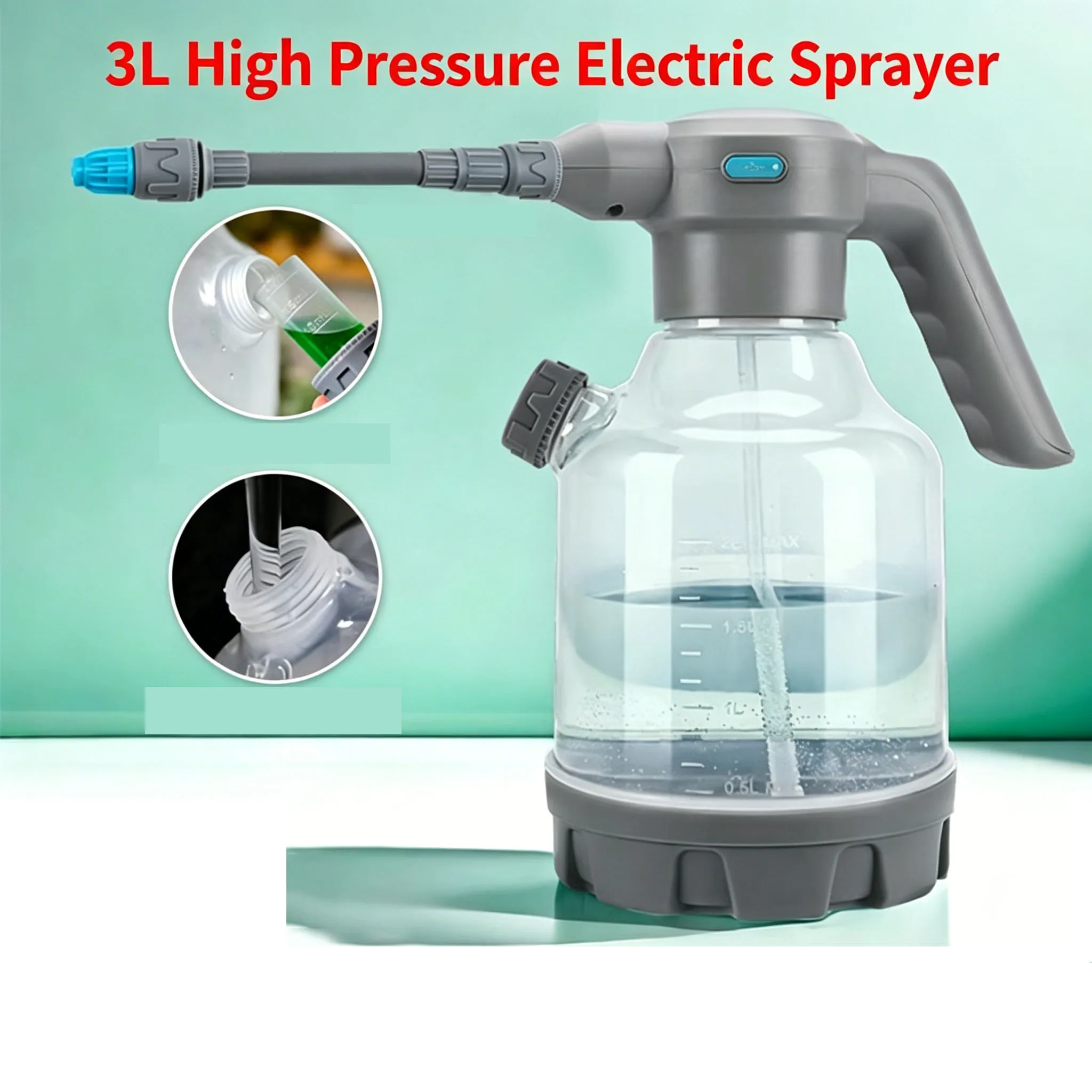 3L Fully Electric High-Pressure Sprayer for Household Garden Use Flower Watering Spray Bottle Handheld Booster Water Jug
