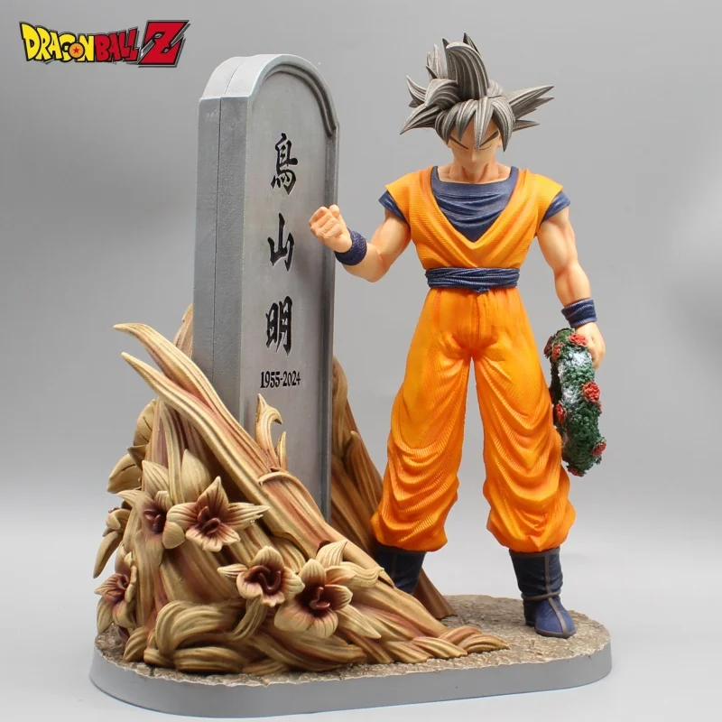 In Stock 23.5cm Dragon Ball Z Sun Wukong Gk Goodbye Bird Mountain Ming Memorial Tombstone Pvc Anime Handmade Model Decoration