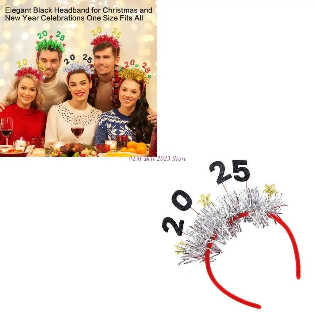

49ME Sparkling Tinsel Sequins Letter Hair Hoop 2025 New Year Hairband Christmas Cosplay Party Headband for Teens Women
