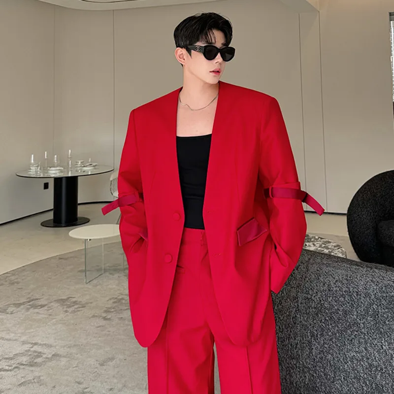 IEFB Korean Style Men\'s Suits Single Breasted Detachable Blazers Straight Solid Color Wide Leg Male Suit Pants New Autumn 9C7738