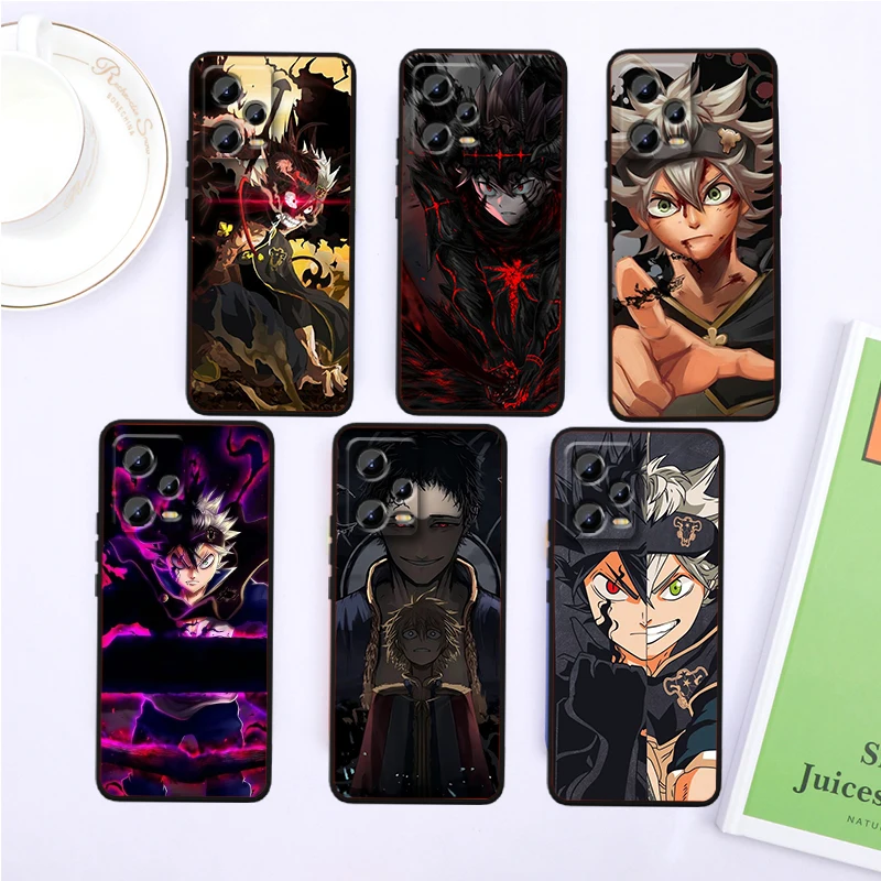 B-Black C-Clover Anime Cool For Xiaomi Redmi Note 13 12R 12 12S Turbo 11 11T 11S 10 10S Pro Plus 5G Black Soft Phone Case