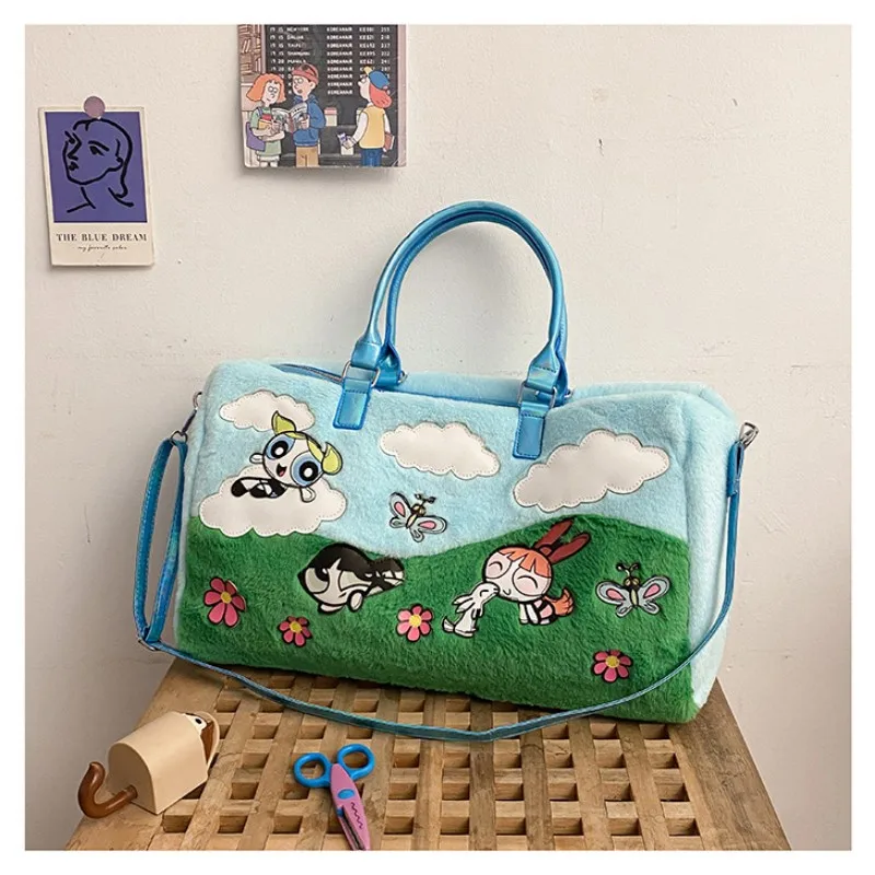 2025 New Large Travel Bag Powerpuff Girls Childlike Fun Large Capacity Tote Bag Plush Bag Gym Bag Women's  Cartoon Crossbody Bag