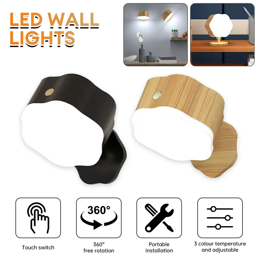 

LED Wall Sconces light 3 Brightness Levels 3 Color Modes Wall Lights, 1000mAh Battery Operated Rotatable Touch Control