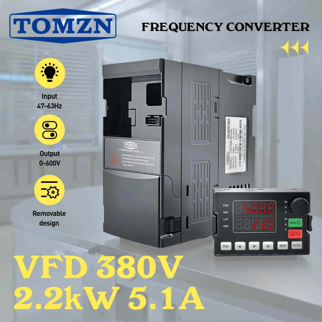 TOMZN 2.2kW 3HP VFD 3 Phase 380V Variable Frequency Drive High Performance Vector Control Inverter for CNC Spindle Motor Pump