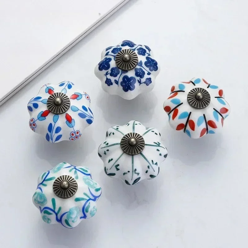 40MM Garden American Pumpkin Ceramic Handle Single-hole Hand-painted Ceramic Handle Cabinet Door Drawer Furniture Handle