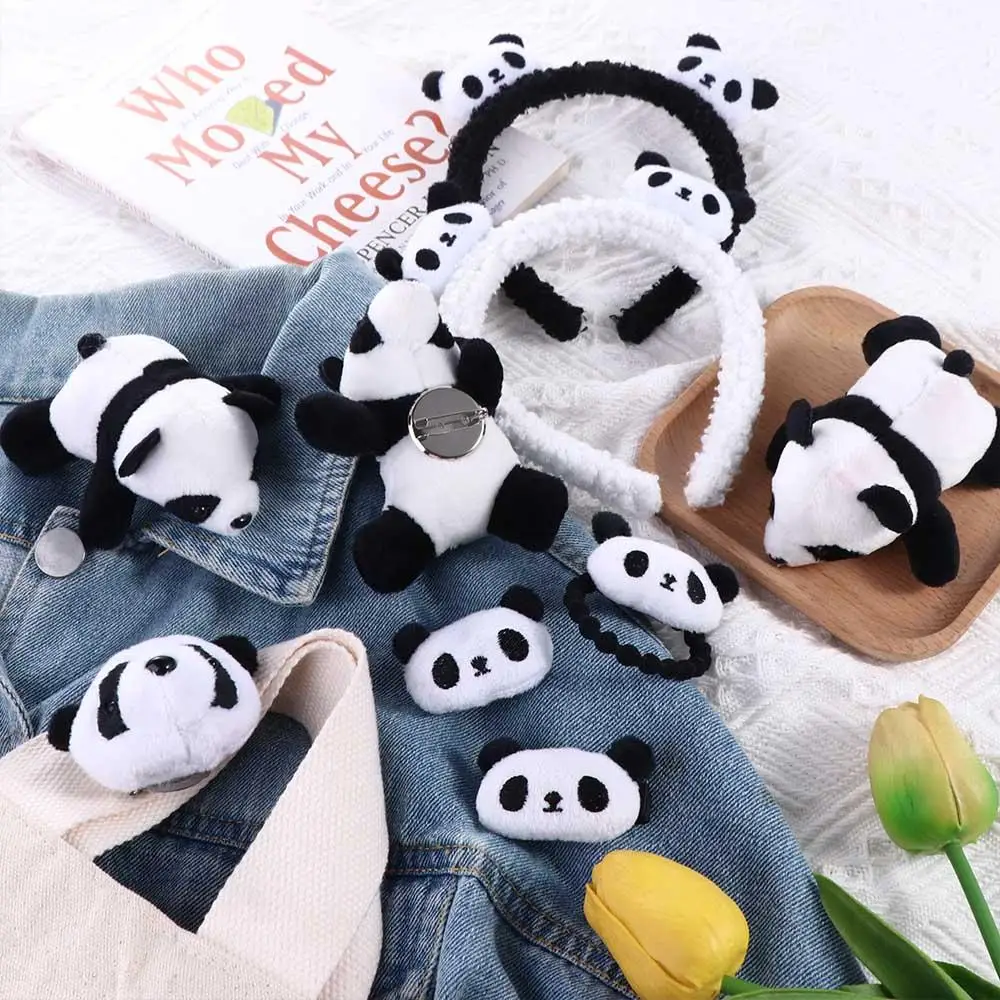 Plush Animal Doll Hairpin Elastic Ponytail Holder Wash Face Women Hair Accessories Chinese Style Headwear Brooch Panda Headband