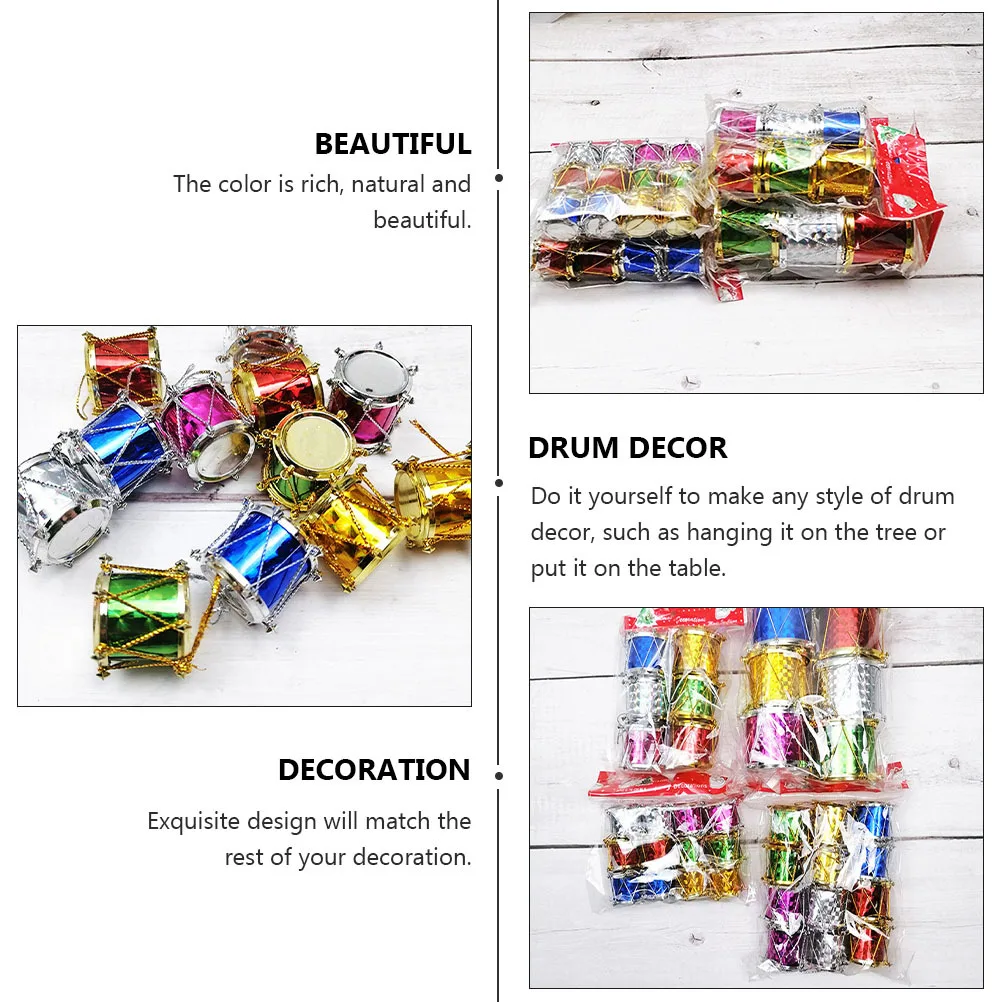 

12Pcs Xmas Tree Mini Drums Colorful Glitter Small Hanging Ornaments Lovely Christmas Decor Drum for Party Christmas Drums