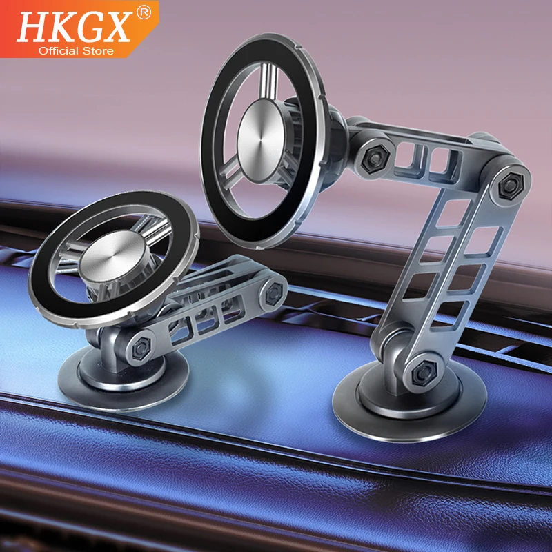 HKGX Magsafe 720 Rotate Metal Magnetic Car Phone Holder Foldable Phone Stand Air Vent Magnet Mount GPS Support for all Phones