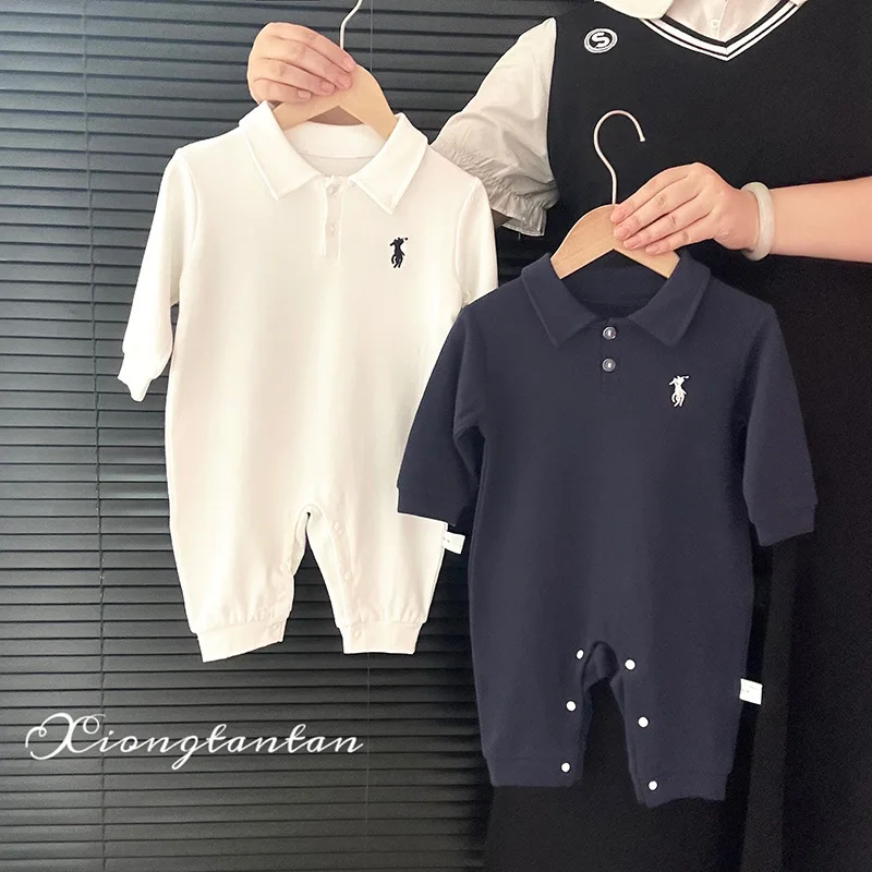 Baumwolle Neugeborenen Baby Jungen Langarm-shirt Overall Strampler Insgesamt Hübsche Gentleman Kleidung roupas para bebe
