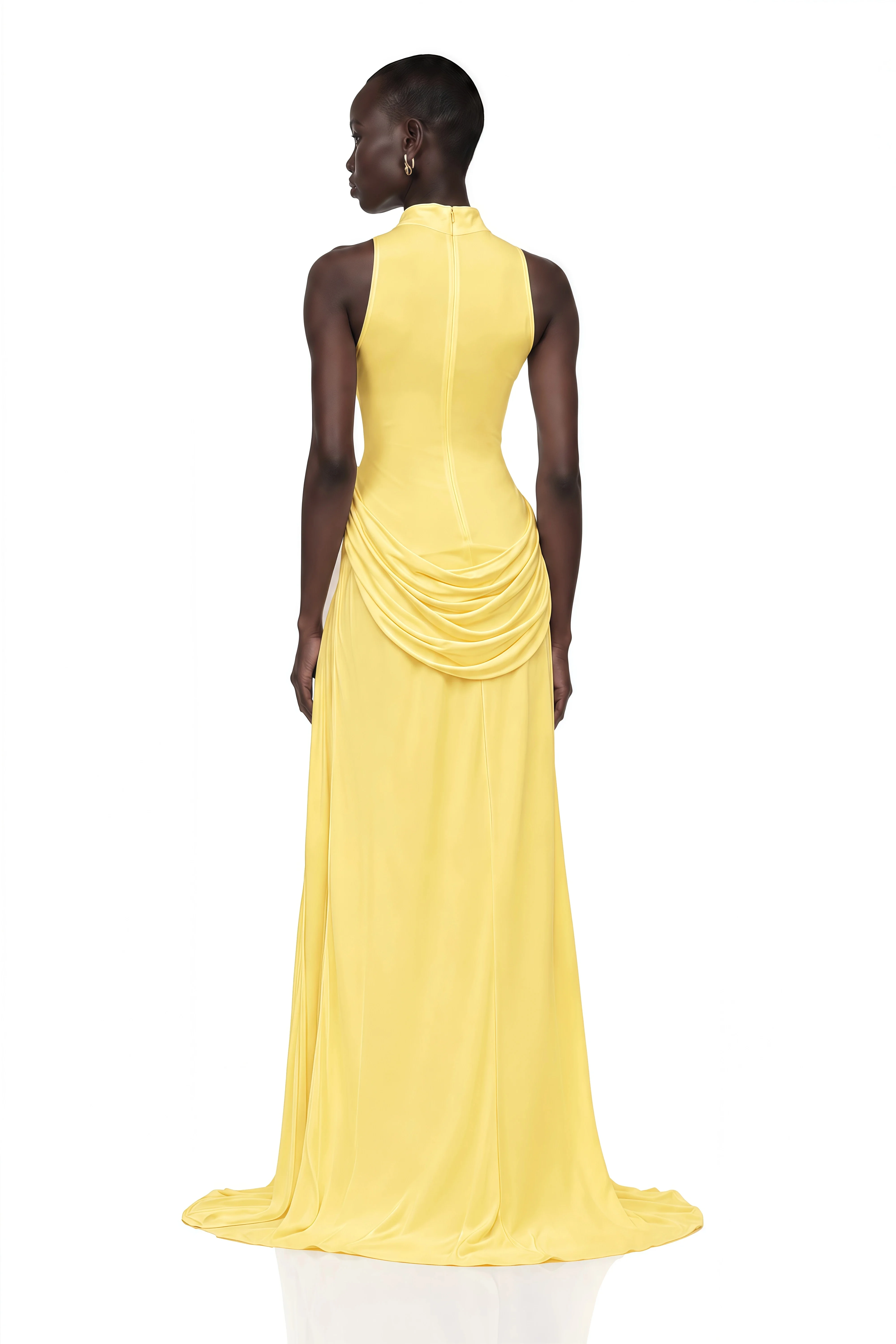 Turtleneck Off-shoulder Sleeveless Thigh Split High Waist Pleated Maxi Dress For Women Elegant Fashion Club Party Dress