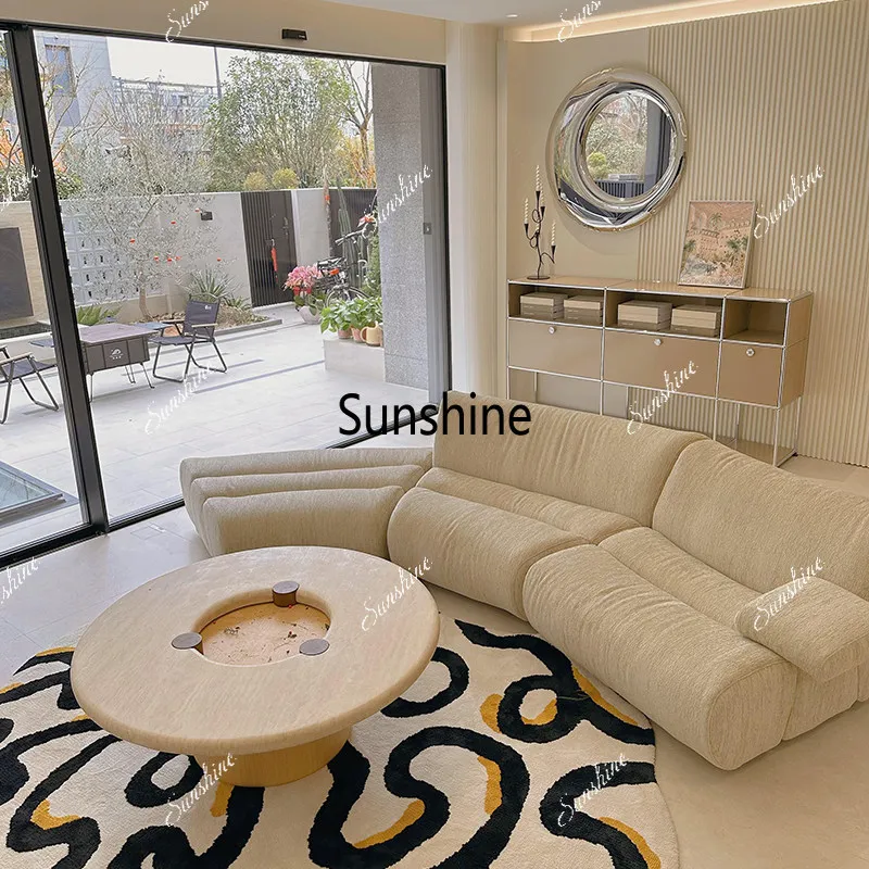 Italian minimalist arc, sofa small apartment living room, cream style module