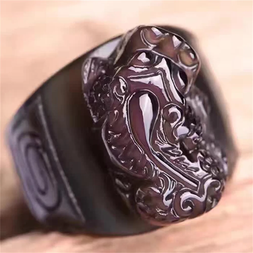 Unique Natural Ice Colors Obsidian Carved Chinese PiXiu Lucky Thumb Ring Vintage Man's Rings Trendy Gifts Jewelry 20 inner