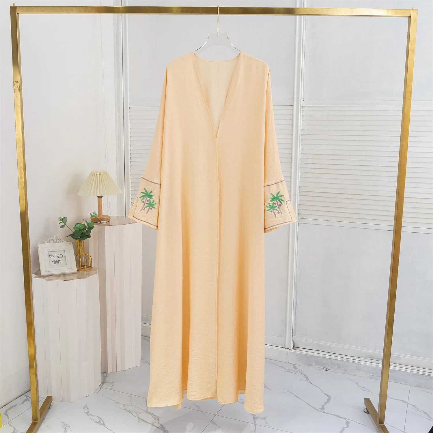 New Women Muslim Tree Embroidery Dress Dubai Open Kimono Abaya Turkey Kaftan Eid Kebaya Ramadan Islam Jalabiya Arabic Robe Coat