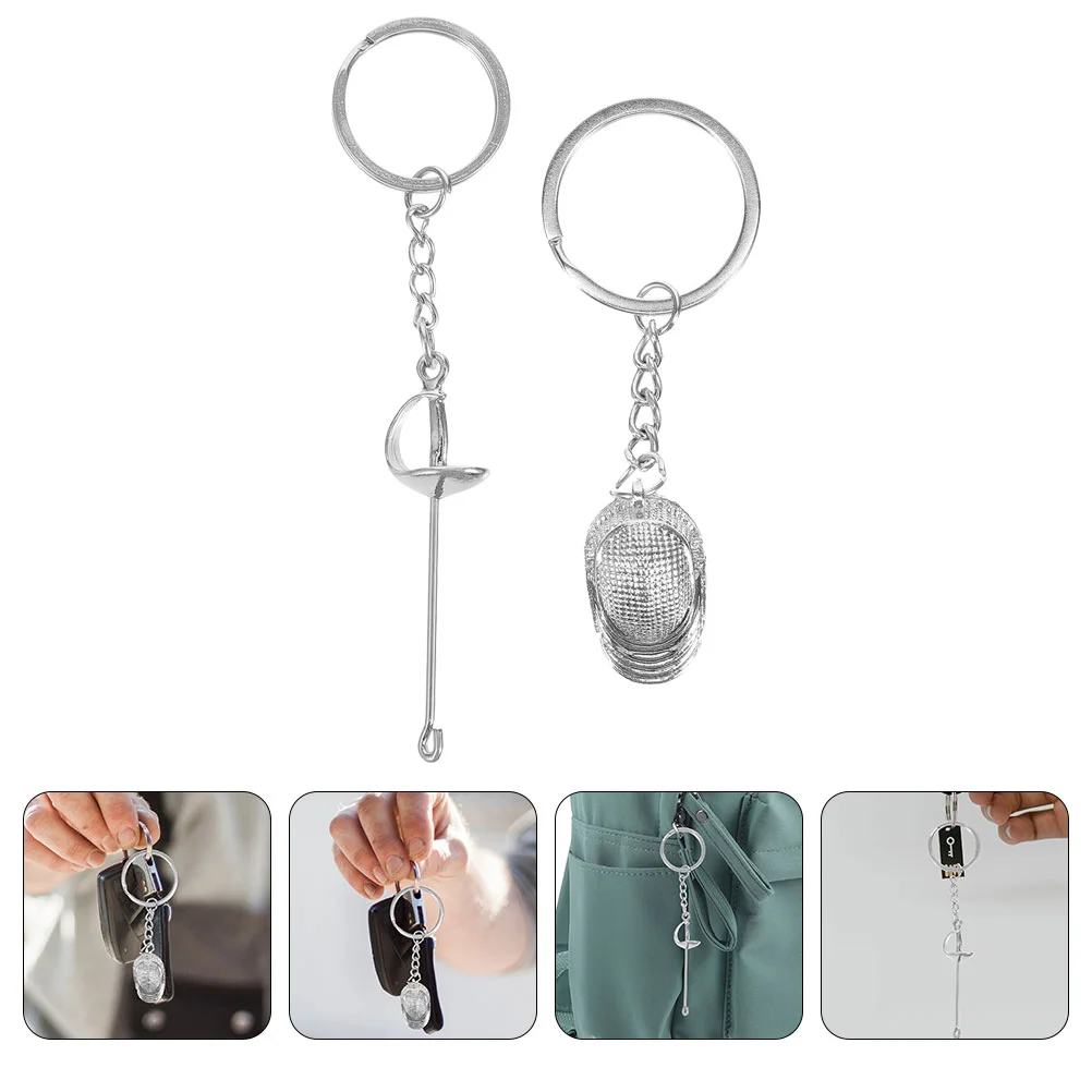 2 Pcs Fencing Keychain Sports Hanging Pendant Bag Backpack Decoration Ornament Metal Decorative Small Fans