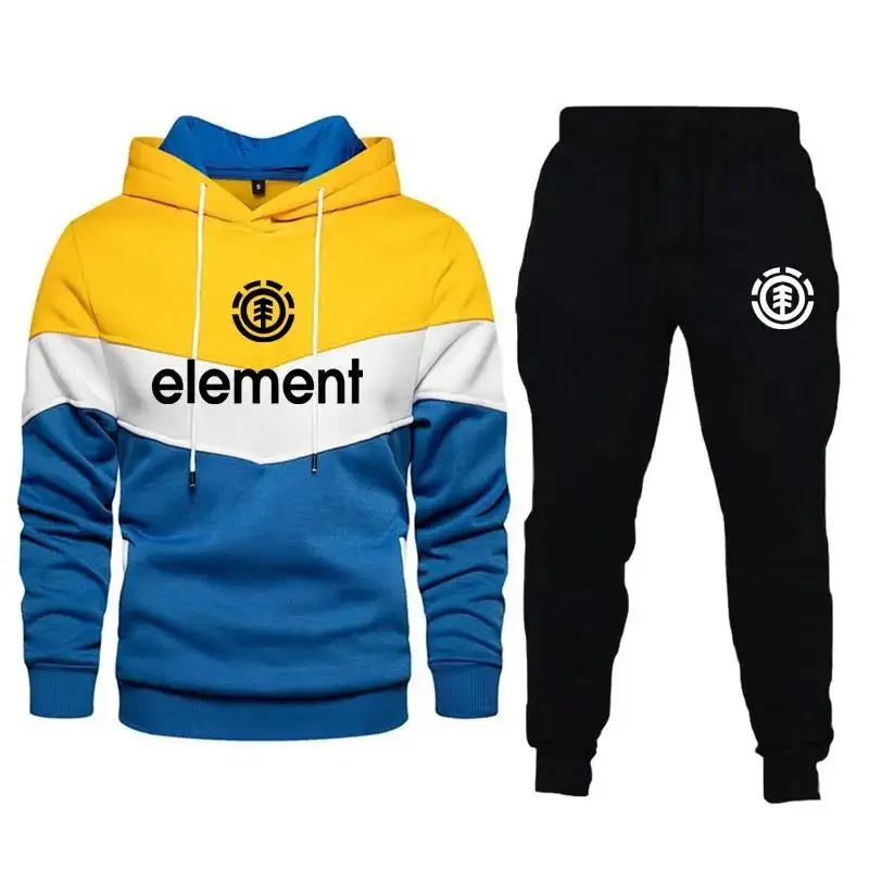 New ELEMENT Hoodies Men Set Fashion Brand Tracksuit Thick Sweatshirt Pants Sportswear Suit Male Winter Hooded Outerwear