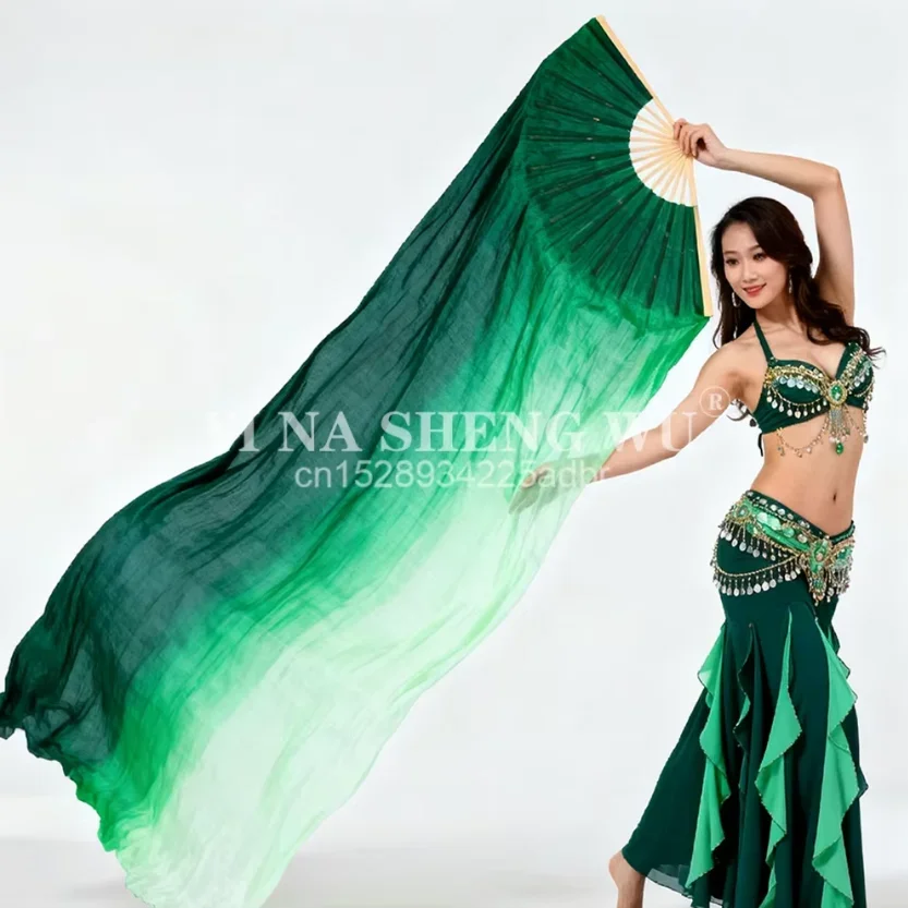 1 Pair Handmade Natural Silk Fans for Belly Dance Long Gradient Dyed Silk Veils Real Silk Dance Accessories