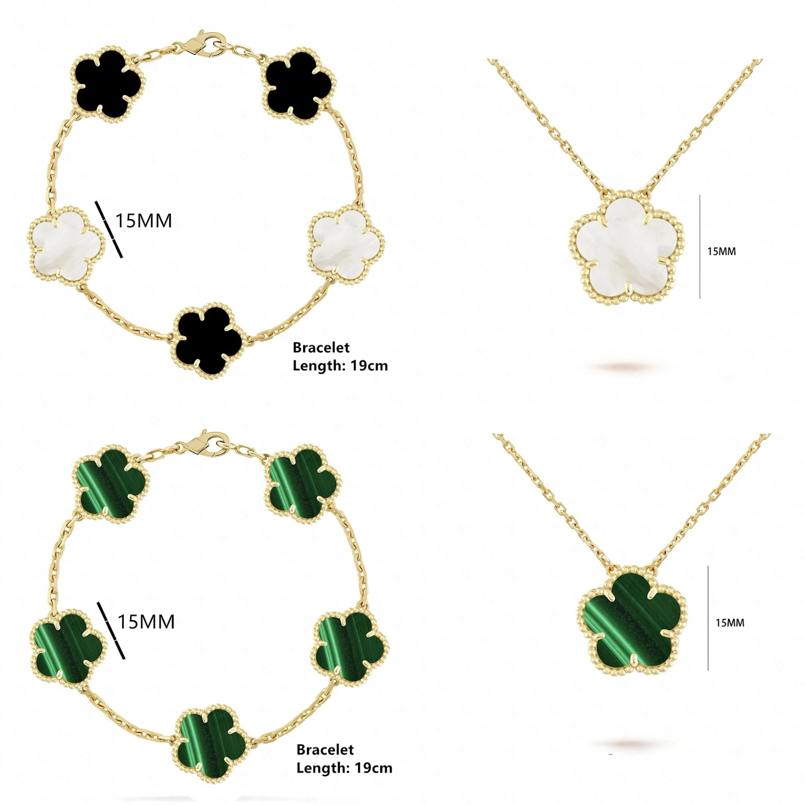 INS hot classic 15mm natural stone five-leaf flower bracelet necklace Fashion women's jewelry daily wear shamrock