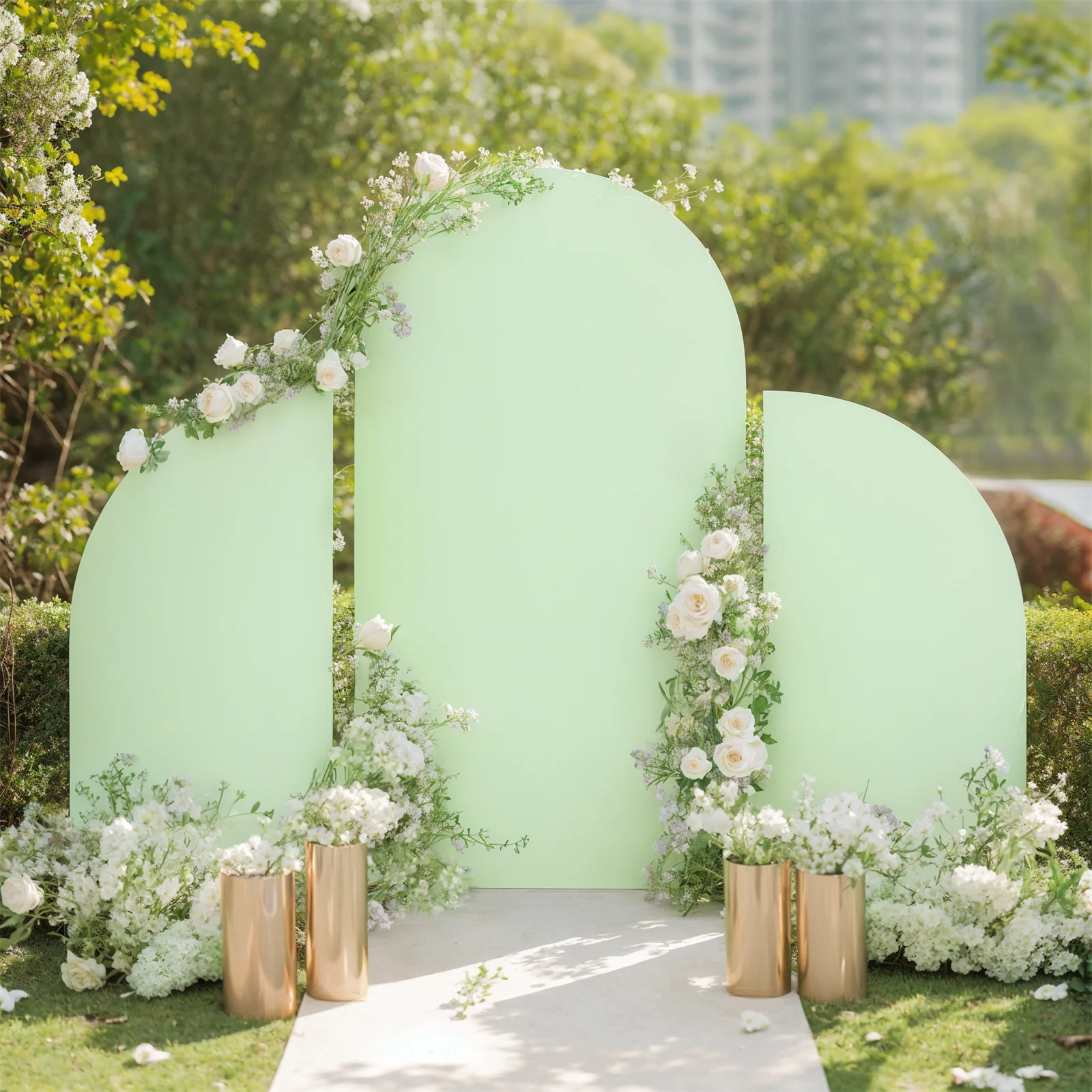 

Set Of 3 Wedding Arch Cover, Double Sided Wedding High Elasticity Fitted Round Top And Half Moon Arch Backdrop 5ft 7.2ft 5ft