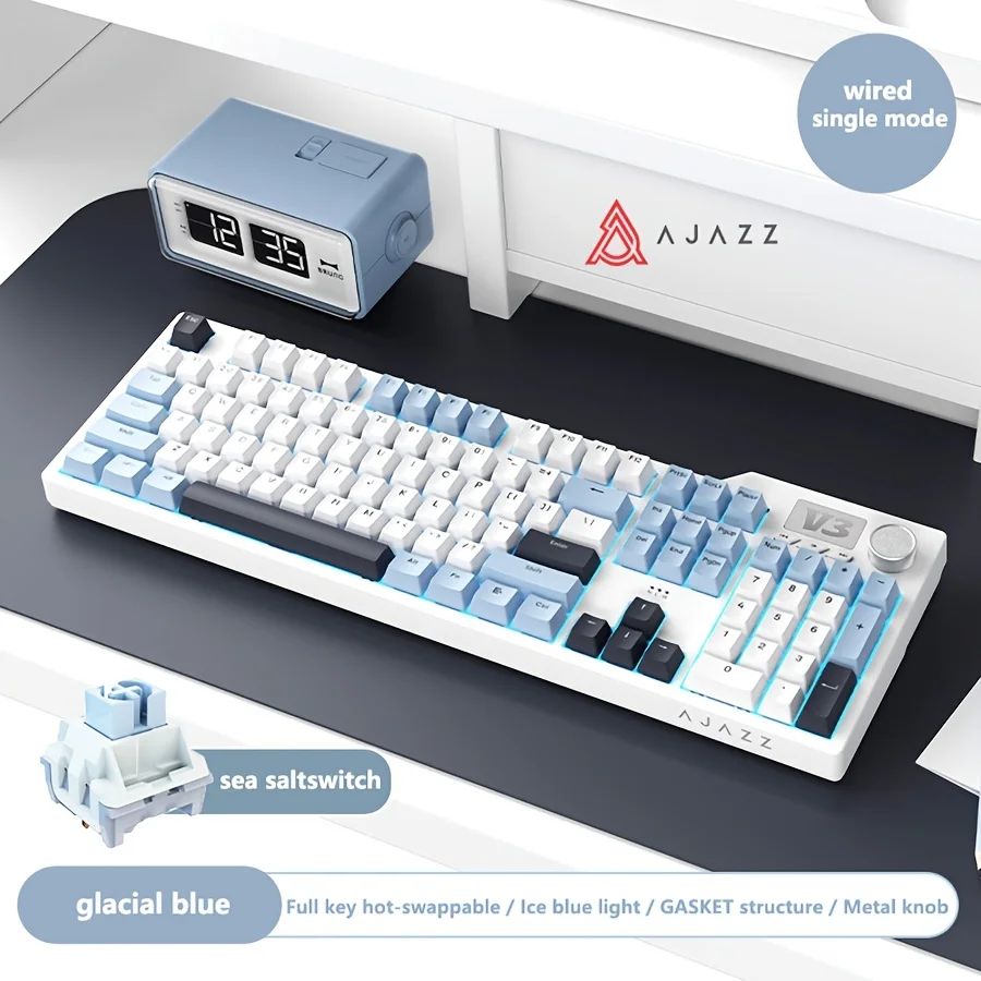 Ajazz AK35I V3 MAX 8000mAh batterij Gaming mechanisch toetsenbord Tri-mode Bedraad Bluetooth Draadloos Hot-swappable TFT kleurenscherm