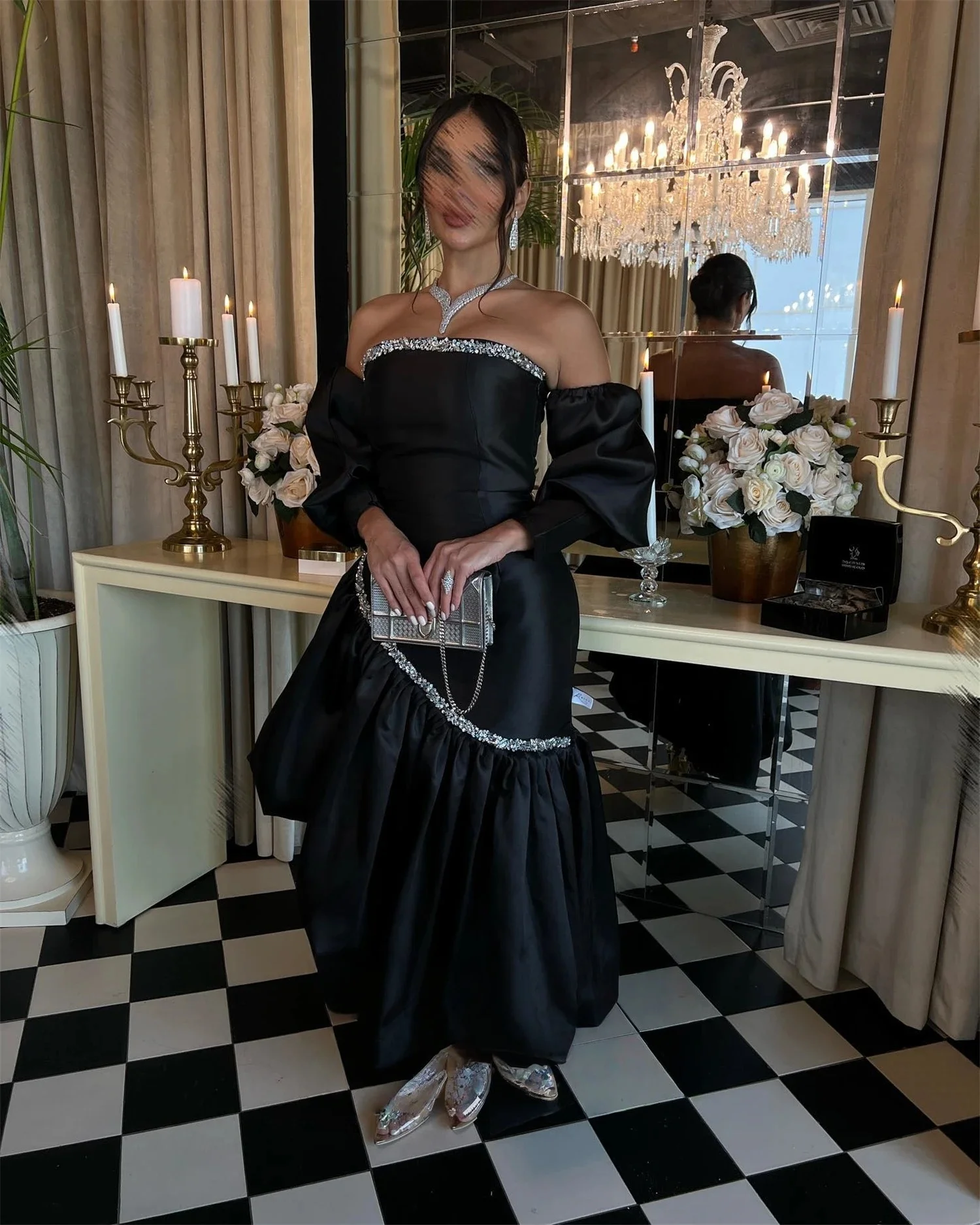 

Black Beaded Long Bespoke Occasion Gown Evening Dresses Pastrol Unisex Jersey Retro Dubai Saudi Arabic Israel Prom Customized