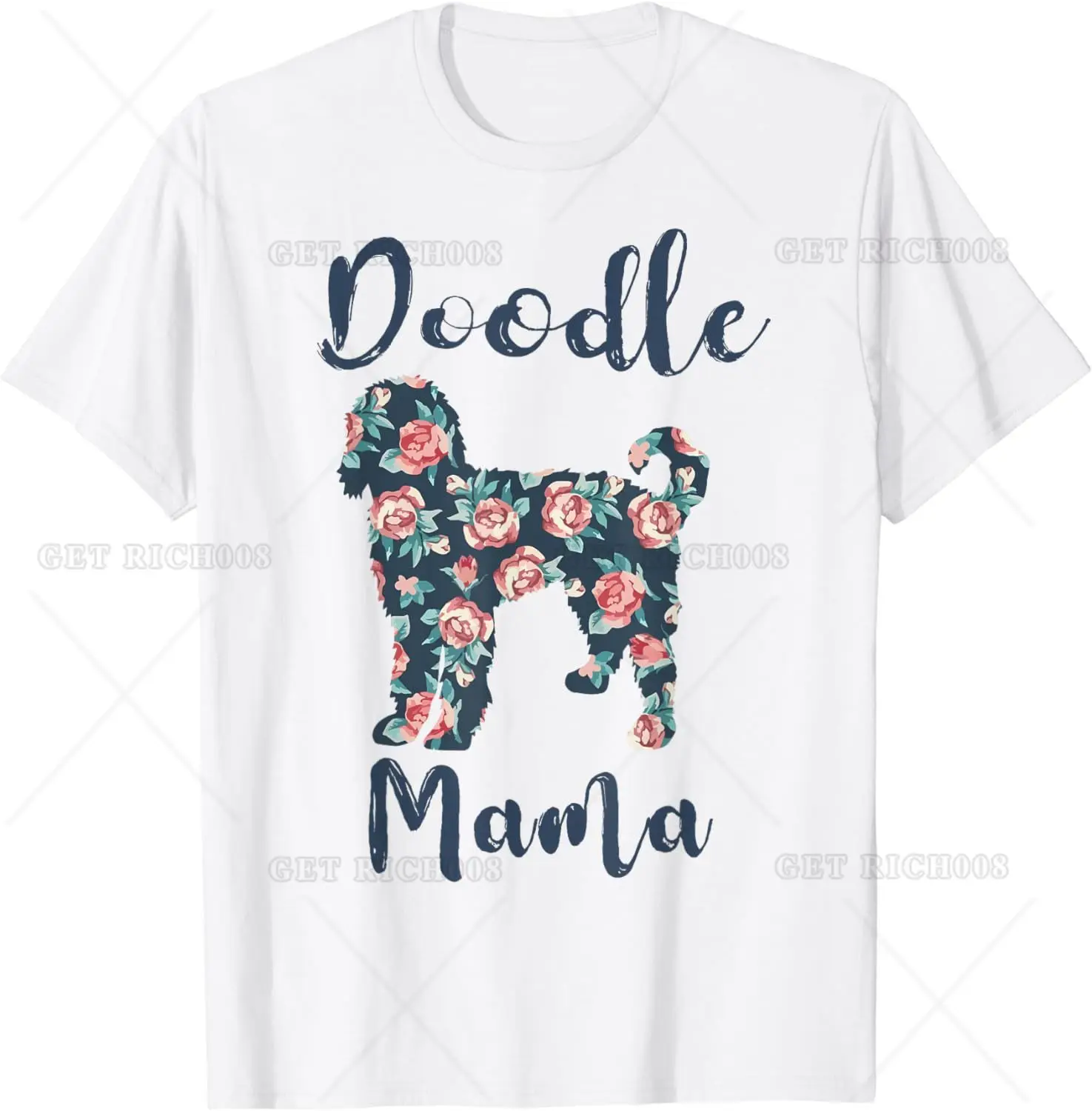 Vintage Ros Floral Golden Doodle Mom Shirt Pet Mama Gift Women T-Shirt Cotton Short Sleeve Home Clothing Outdoor