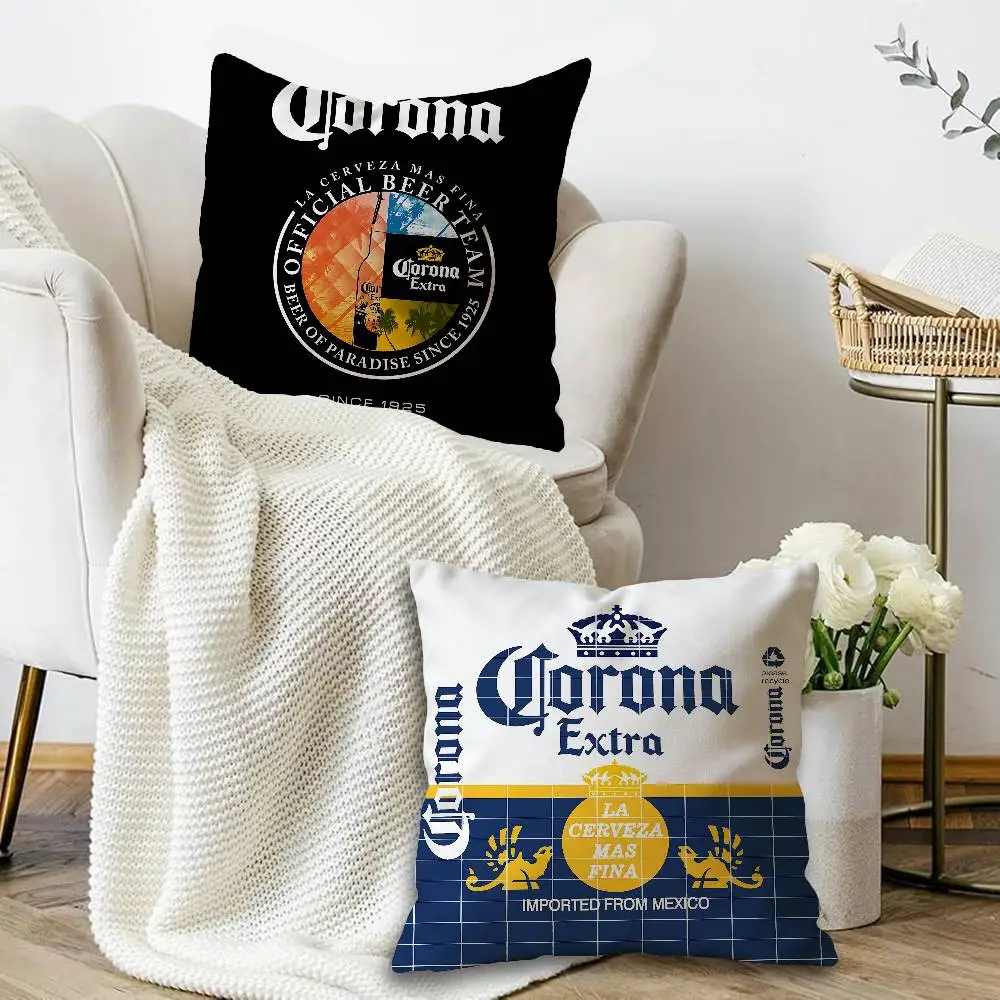 C-Corona E-Extra Beer Pillow Covers Cartoon Sofa Decorative Home Double-sided Printing Short Plush Cute Cushion Cover