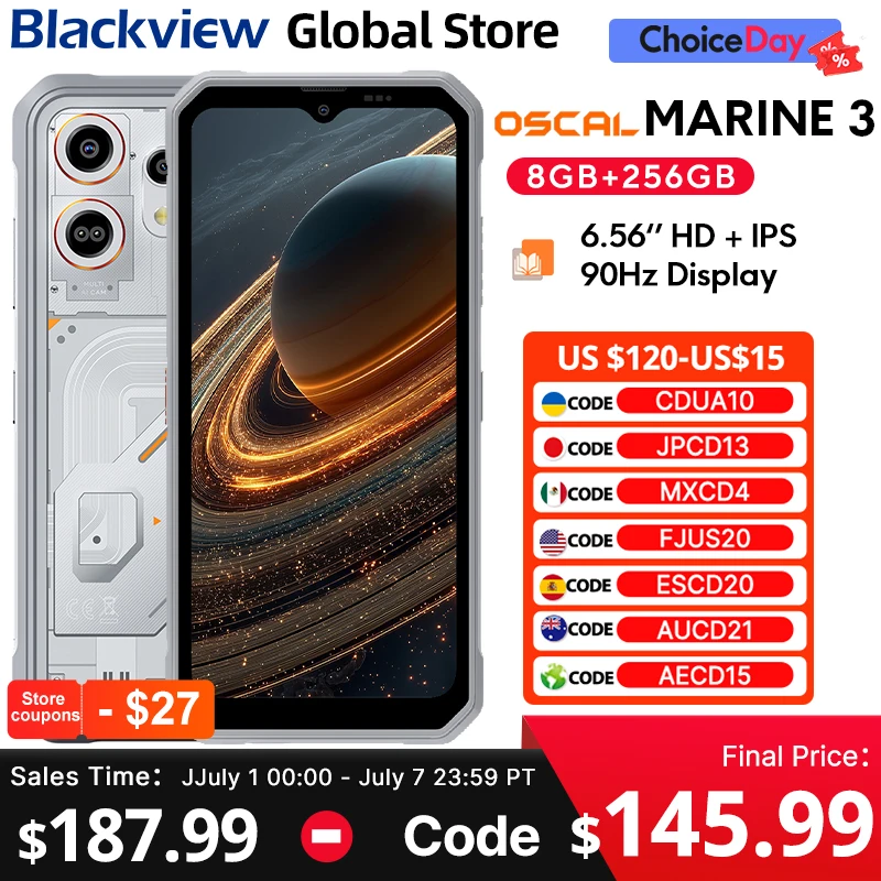 Blackview Oscal MARINE 3 Rugged Smartphone 6.56-inch HD+ IPS 90Hz Display  Android 16 MTK Helio G81 NFC 5000mAh 256GB Cellphone