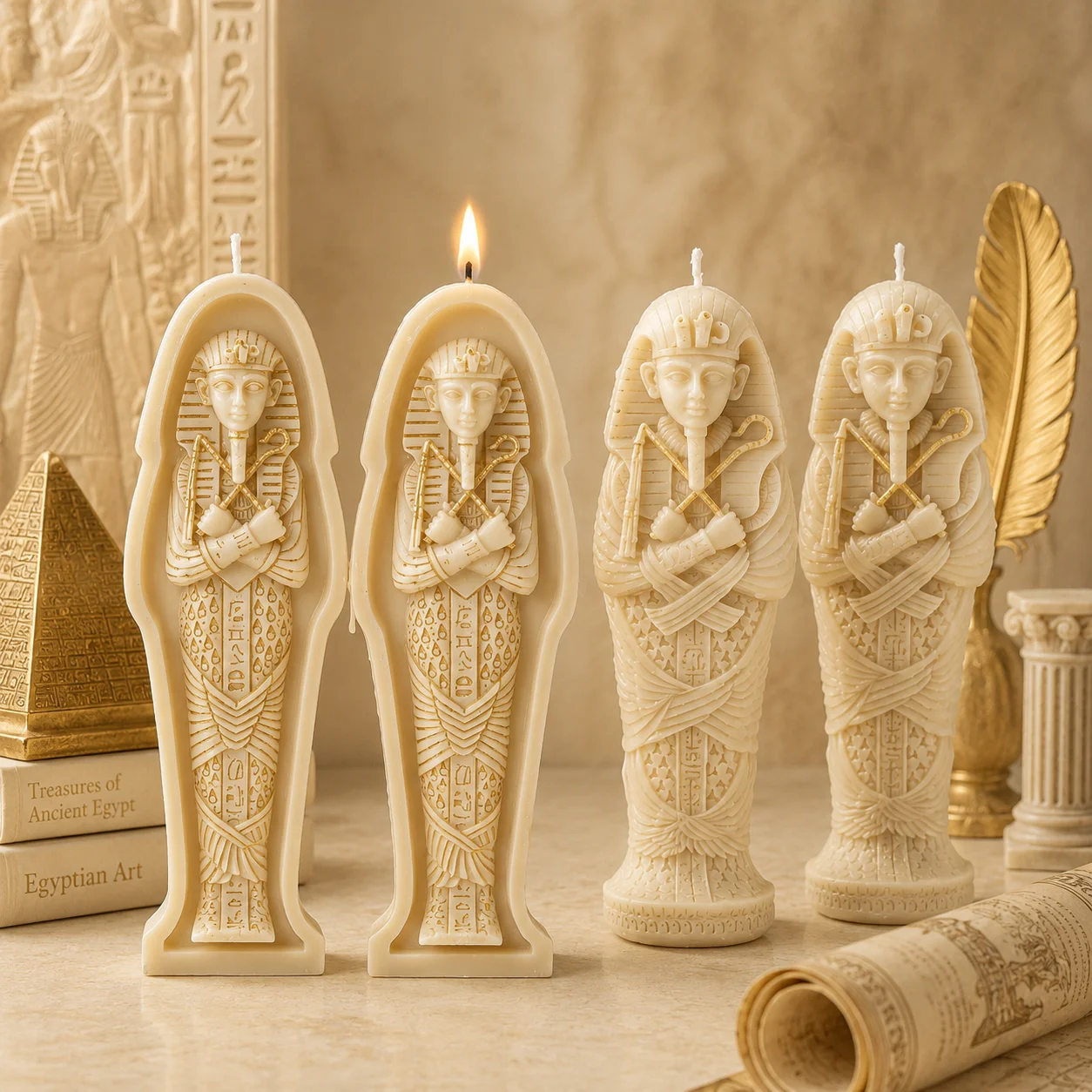 Egyptian Pharaoh Candle Silicone Mold 3D Sarcophagus Mummy Resin Mold for DIY Soy Wax Plaster Epoxy Craft Home Decoration