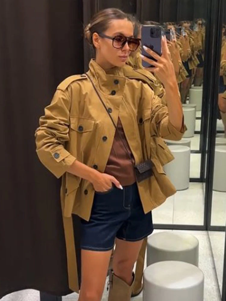 

HH 2025 женский комплект из 2 предметов, однобортный, с длинными рукавами, карманным поясом, украшением, свободная куртка + повседневные брюки-кюлоты с эластичной резинкой на талии